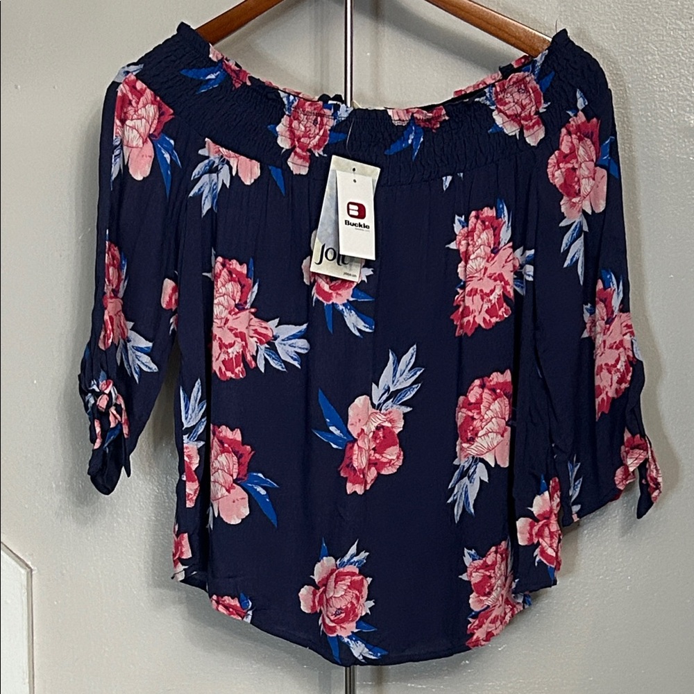 NWT Jolt Navy and Pink Floral Off-Shoulder Blouse